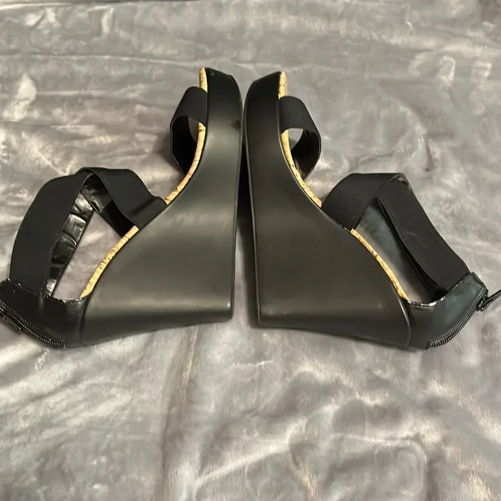 Charles By Charles David Pauline Black Elastic Wedge Sandals